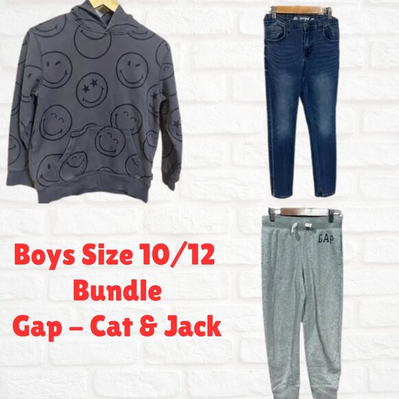 Boys Cozy Bundle GAP Smiley Hoodie (L) Cat & Jack Jeans (12) GAP Kids Joggers - Picture 1 of 4